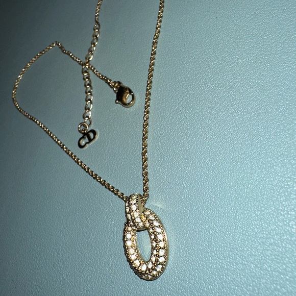 CHRISTIAN DIOR Vintage Oval Crystal Gold Plated Necklace - Picture 13 of 15